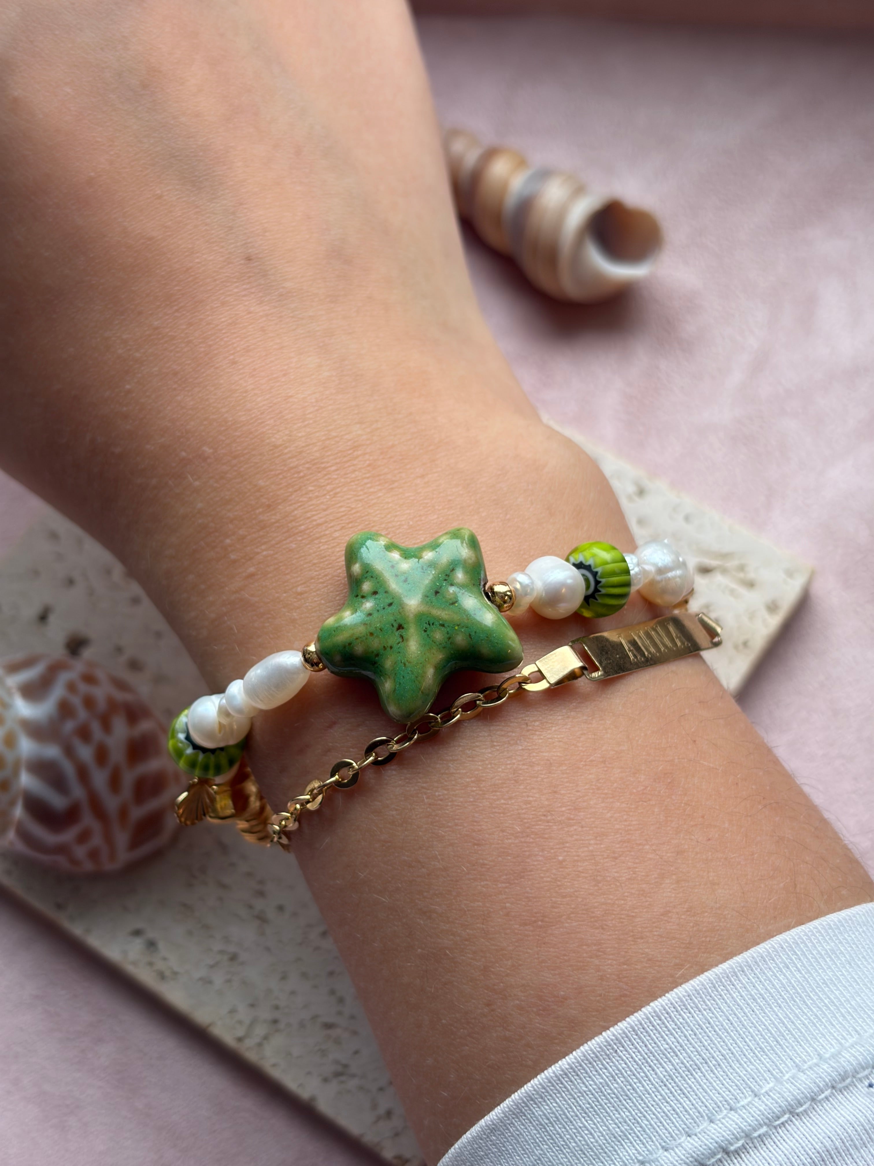 GREEN SHELL - Perlenarmband